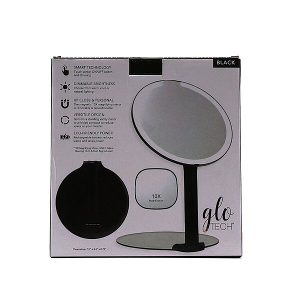 Glo Tech LED Travel Mirror Foldable Compact Lighted NEW Open Box - Picture 3 of 4